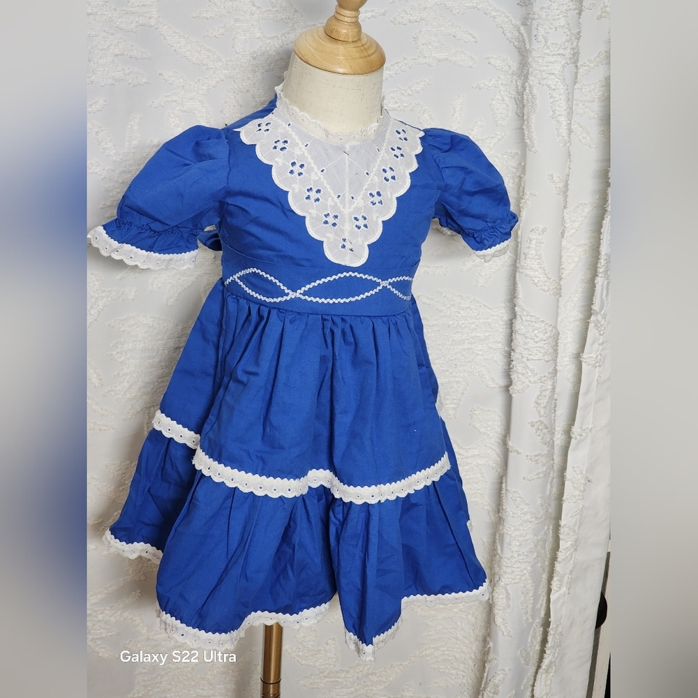 Blue Lace Trim Kids Dress